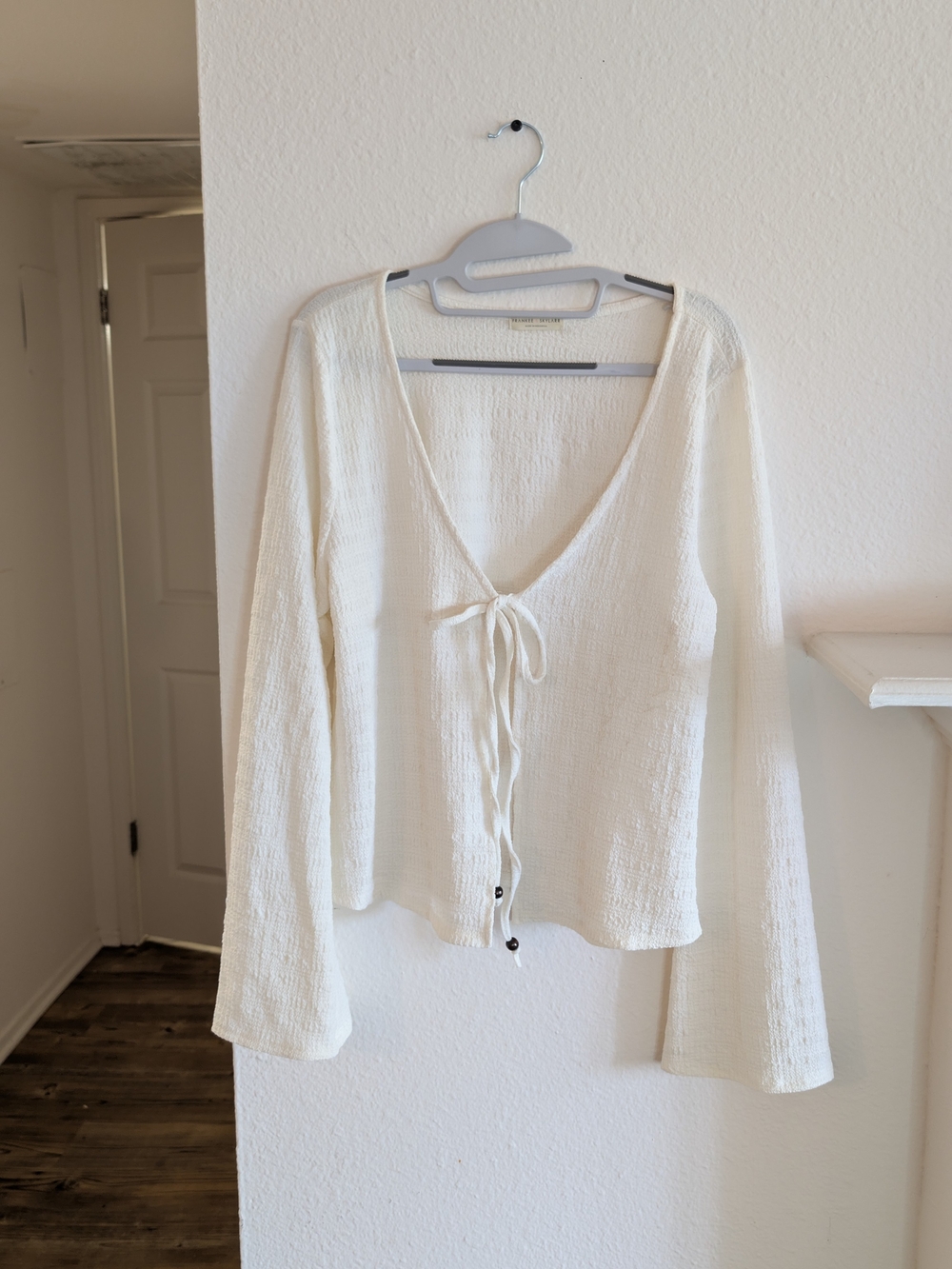 Lightweight Cream Tie-Front Women's Top